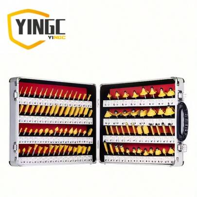 YC 精密木工ルーターセット - 100ピース, 多目的超硬, 1/4ハンドル, 持ちやすい, 精密切削と彫刻用, 木工用工具, プロと初心者のための木工用工具. 地方発送対応、お父さんへのプレゼント。