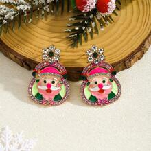 1 Pair Christmas Enamel Rhinestone Sparkling Crystal Christmas Theme Dangle Earrings - Santa Claus, Little Deer, Suitable For Holiday Lovers, Everyday Wear, Parties, And Gifts