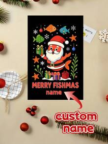 2/4pcs Personalized Joyful Fish Christmas Greeting Cards - Add Your Name, Holiday Aquarium Scene, Goldfish And Snowflakes, Perfect Gift For Fish Lovers And Family Greetings, Suitable For Christmas, New Year, Winter Birthday And More - Multicolor 2 - View 1