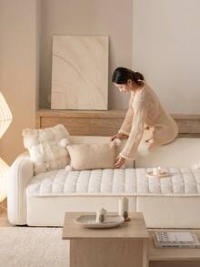 1pc Thickened Plush Sofa Cover, Jacquard Quilted Craftsmanship, Warm & Soft, Pet-Friendly, Dirt & Scratch Resistant, Suitable For All Seasons, Applicable For 1/2/3/4 Seater Sofa