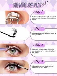 590 Peças Kit de Extensão de Cílios DIY Curl D 100D+150D Volume Lash Clusters Com Espigões Kit de Extensão de Cílios Inferiores Wispy Cluster Extensões de Cílios Com Adesivo de Cílios e Pinça Escova Fácil de Aplicar