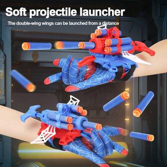 1 Set Lanzador de Araña de Doble Ala, Dispara Balas Suaves de Espuma, Set de Guantes Lanzadores de Telaraña, Juguete Creativo, Adecuado para Regalos de Cumpleaños de Niños, Regalos de Navidad, ¡Juguetes para Exteriores!
