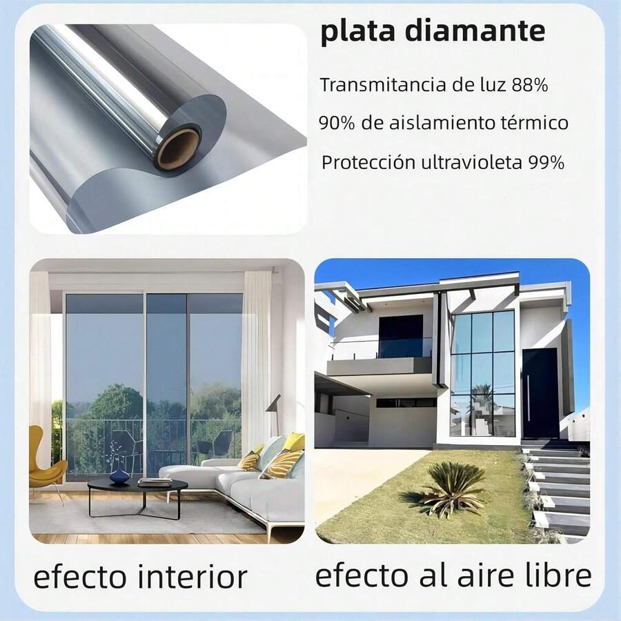 TOPTHEROAD 90X600CM Pelicula Privacidad Ventanas, Pelicula Privacidad Ventanas Película de Vidrio,Adherente Estático, Vinil para Ventana Protección para Hogar Cocina Oficina(Plateado) - Negro - Ver 1