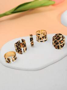 5 Stücke/Set modischer minimalistischer personalisierter Leoparden-Muster eleganter sexy offener Ring für Frauen