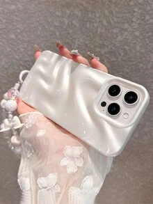 Funda de teléfono elegante y premium con perlas 3D onduladas en color blanco + correa de muñeca, adecuada para iPhone 17 Pro Max/17 Pro/17 Air/17/16 Pro Max/16/16 Pro/16 Plus/15/15 Pro Max/15 Pro/15 Plus/11/12/13/14 Pro Max/11 Pro/11 Pro Max/12 Pro/12 Pro Max/13 Pro/13 Pro Max/14 Pro/14 Pro Max/14 Plus, funda suave minimalista y creativa