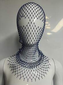 闪亮水钻装饰女士帽子镂空渔网孔全脸面罩头巾帽子派对、学校