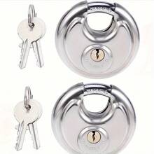 1PC-Round Discus Padlock Heavy Duty Waterproof Security Lock With 2 Keys For Warehouse Trailer Gate Anti-Theft Anti-Cut Anti-Pry Outdoor Use No Battery Needed Durable Metal Construction - Multicolor - View 1
