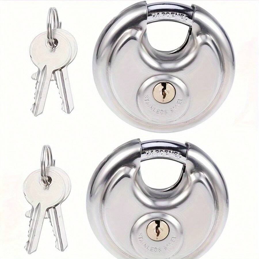 1PC-Round Discus Padlock Heavy Duty Waterproof Security Lock With 2 Keys For Warehouse Trailer Gate Anti-Theft Anti-Cut Anti-Pry Outdoor Use No Battery Needed Durable Metal Construction - Multicolor - View 1