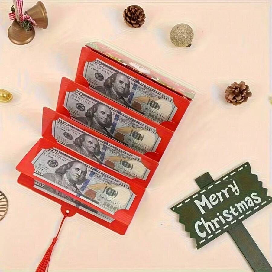 Christmas Cash Envelope Set - Santa Claus & Snowflake Tree Pattern Gift Card Holders, Holiday Red Envelope Money Bags For Christmas/Birthday/Thanksgiving Party, Durable Paper Storage Bags (No Cash Included) - one-size - View 1