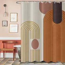 Mid Century Modern Extra Long Shower Curtain, Boho Neutral Minimalist Brown And Beige Abstract Arch Machine Washable Waterproof Fabric For Bathroom Decor Bathtub With 12 Hooks 72Wx78H{"Color_name":"BrownandBeige","Size_name":"72\"Wx78\"L(Packof1)"} - Nhiều màu2 - Xem 4
