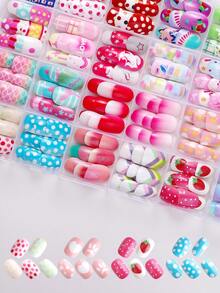 NAIO 576 Pieces Kids Press On Nails Children Fake Artificial Nails Girls Full Cover Short False Fingernails For Girls Kids Design Decoration(Lovely Pattern) Nail Supplies - Multicolor - View 4