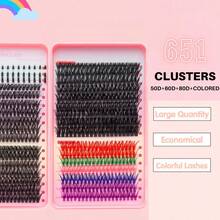 651pcs Colorful DIY Lash Extensions Kit, 6 Styles 50D+60D+80D+Colored Fluffy Individual Cluster, D Curl Volume Dramatic Eyelash Extensions 0.39-0.63inch Mixed Tray, Bulk Personal Lash Extensions With Lash Bond & Seal And Lash Tweezer DIY At Home, Suitable For Daily Makeup And Role Play, Reusable - Colorful - View 7