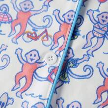 Women Y2k Pajamas Set Cute Heart Rabbit Short Sleeve Button Down Shirt Silk Satin Pjs Shorts Set Preppy Sleepwearhalloween - Y Monkey White - View 6