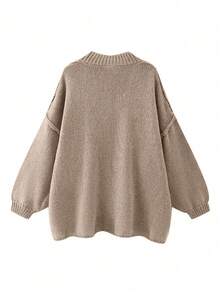 Women's Elegant Vintage-Style Casual Business Commute Cardigan, Korean Fashion Metal Heart Button Loose Long Sleeve Knit Sweater, Suitable For Spring, Autumn And Winter - Light Khaki - View 5