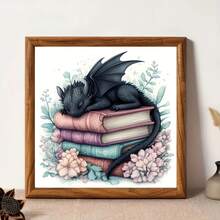 1 Bộ - Bộ dụng cụ làm tranh đính đá tròn 11x11 inch/15,7x15,7 inch, Rồng đen nhỏ đang ngủ có thiết kế hoa trên sách, Quà tặng lý tưởng cho người mới bắt đầu, Trang trí tường nhà, Bộ dụng cụ thủ công thư giãn | Thiết kế giàu trí tưởng tượng | Tranh đính đá rồng không khung 1 Bộ - Nhiều màu - Xem 14