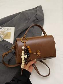 Bolso cuadrado pequeño de moda otoño 2025 para mujer, bolso bandolera retro, bolso de hombro con textura única estilo coreano con colgante