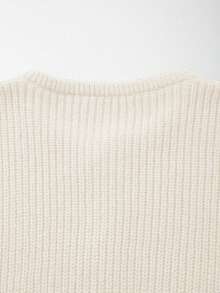 Unisex Casual Loose Fit Solid Color Round Neck Ribbed Long Sleeve Drop Shoulder Button-Up Knit Cardigan, Autumn/Winter - Apricot - View 6