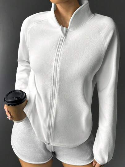 女士运动夹克，长袖全拉链保暖休闲夹克，户外徒步、跑步、散步夹克