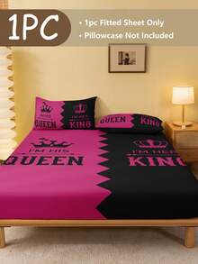 1pc Pink & Black Fitted Sheet, Fits 9-12 Inch Mattress Depth, Soft, Wrinkle-Free, Breathable & Comfortable, Suitable For All Bed Sizes Including Twin, Full, Queen, King, Machine Washable, Ideal For Home & Dorm, Bedroom Decor, Bedding, Fluffy Bedding, Women's Gift, Queen & King Bed - Multicolor - View 3