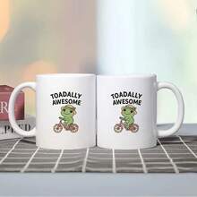 1pc 11oz Ceramic Coffee Mug With "TOADALLY AWESOME" Frog Riding Bike Design - Dishwasher , 3A Grade Ceramic, Christmas Gift Idea For Soul Sister, Brothers, Quirky Kitchenware, Coffee Lover Gifts, Reusable Drinkware, Playful Illustration, Durable Drinkware, Vibrant Colors - trắng - Xem 6