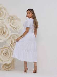 Women's Midi Dress Três Marias Laise Mesh Wedding Evening Formal And Night Elegant And Casual - 白色 - 查看 2