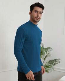 Camisetas de cuello alto térmicas para hombres, suéter básico de manga larga, ajuste delgado - Azul Marino - Ver 6