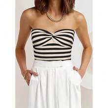 EFAN Womens Tube Tops Fall Fashion Summer Outfits 2025 Casual Beach Vacation Clothes Sweaters Strapless Sleeveless Tank Tops{"Size_name":"Medium","Color_name":"StripedApricot"} - 杏色 - 查看 7