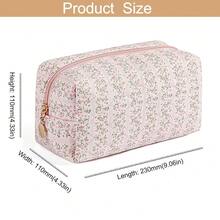 Makeup Bag Travel Cosmetic Bag For Women Girls, Zipper Make Up Pouch, Floral Flowers Toiletry Organizer Makeup, Portable Storage Cosmetic Travel Cloth Bag (Pink){"Color_name":"A1Pink"} - A1Pink - 查看 4