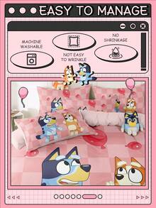 Bluey 2/3件套布鲁伊床上用品套装，布鲁伊气球图案，柔软透气，亲肤舒适，卡通风格被套套装，柔软抗起球，精美家纺，冷色调被套和枕套，不含被芯，适用于单人床、双人床、大号床、特大号床，四季皆宜。 - 彩色 - 查看 6