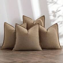 Neutral Linen Pillow Covers Pack Of 4 Decorative Natural Solid Throw Pillow Covers Soft Accent Boho Farmhouse Couch Pillowcases Modern Home Decors Living Room Bed Sofa 18x18 Inch - 18 英吋 x 18 英吋(4 件裝)+ 卡其色 - 查看 1
