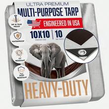 10x10 Heavy Duty Tarp, 10 Mil Thick, High Durability, Tear & Fade Resistant, UV Treated, Grommets Every 18 Inches (10' X '10') - 8X10 - View 6