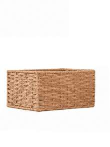 Madebyblanc 1/3pcs Hand-Woven Storage Basket Bathroom Toiletries Storage Container Kitchen Snack Candy Rack Office Study Bookshelf Stationery Medicine Box Toy Storage Basket Dressing Table Skin Care Cosmetics Storage Home Decoration Basket Gift Basket Gift Basket Cosmetic Basket Living Room Storage Basket - Camel - View 15