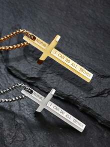 1pc Men's Stainless Steel Non-Fading Cross Necklace, Minimalist Solid Color Versatile Daily Wear Necklace