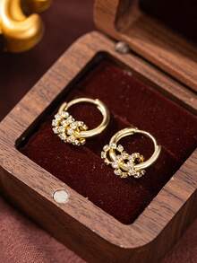 1 Pair Vintage Elegant Copper Hoop Earrings, Shiny Decorative Minimalist Luxury Design, Suitable For Women's Daily Wear, Gift For Friends, Christmas Gift