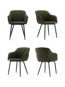Goeurvant Contemporary Vertical-Stripe Upholstered Dining Chairs With Armrests & Metal Legs For Dining Room, Kitchen, Living Room - Set Of 2 / Set Of 4 / Set Of 6 - Grass Green - 墨綠色 - 查看 13