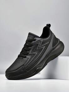 STARNOVO 男士秋冬新款PU鞋面加大码运动鞋,系带户外跑步休闲鞋,舒适内里,适合日常工作和生活,尺码39-48 - 黑色 - 查看 6