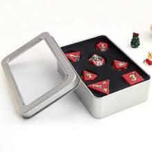 7pcs Red Acrylic Polyhedral Dice Set (With Christmas Themed Patterns), Suitable For Family & Outdoor Gatherings