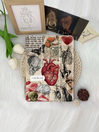 Human Body Structure Collage Pattern Tablet Protective Case, Compatible With IPad 9.7/10.2/10.5/10.9/12.9/Pro 11 (10th Generation), Compatible With Samsung Galaxy Tab S6 Lite 10.4-Inch Version, Compatible With Kindle Paperwhite 12th Generation 2024, Kindle (11th Generation) 2022 Version Kobo Clara Color, Equipped With Soft Anti Fall Protection, Intelligent Vertical/Automatic Wake-Up/Sleep Function.