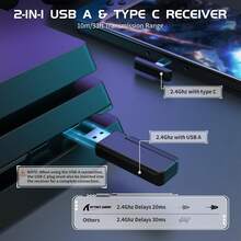 ATTACK SHARK L80 无线游戏耳机，2.4GHz USB 游戏耳机，支持蓝牙 5.2，50 小时续航，降噪麦克风，3.5mm 有线接口，适用于 PC 的无线耳机/