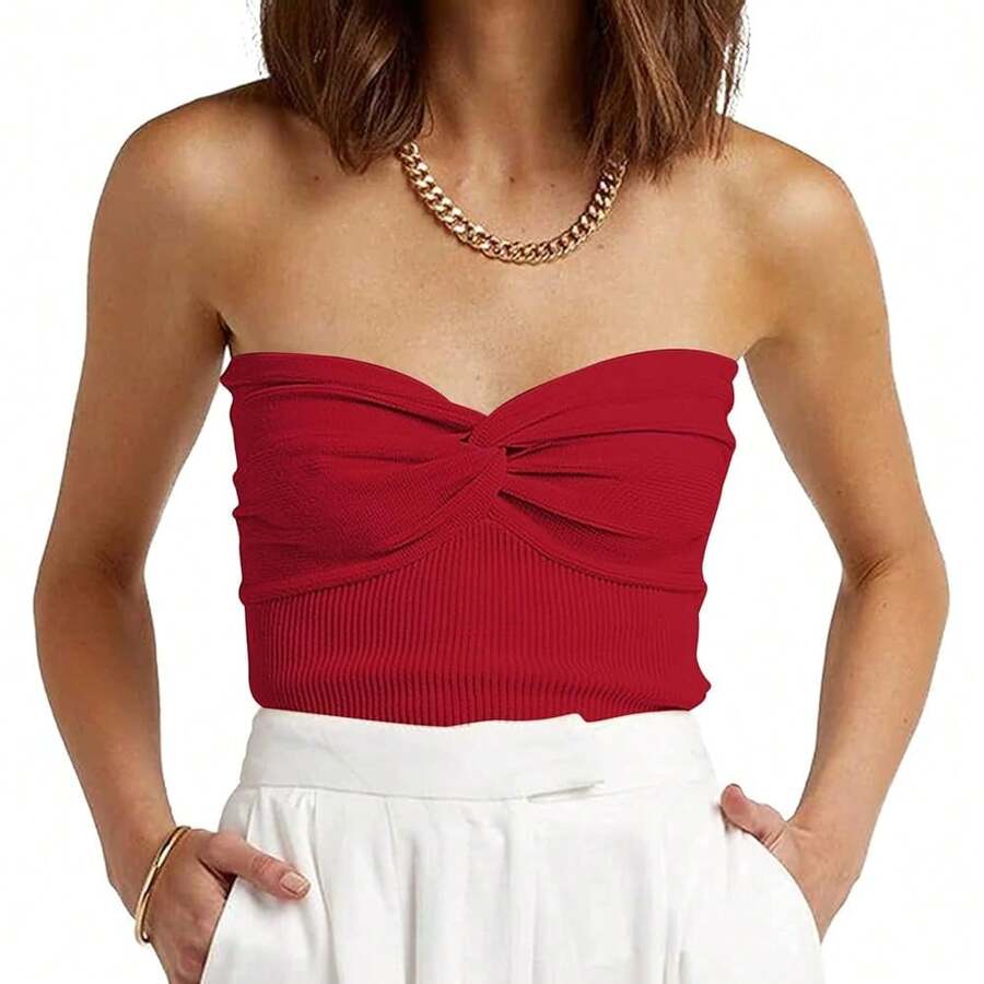 EFAN Womens Tube Tops Fall Fashion Summer Outfits 2025 Casual Beach Vacation Clothes Sweaters Strapless Sleeveless Tank Tops{"Size_name":"Large","Color_name":"Red"} - 紅色 - 查看 1