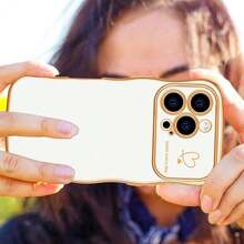 For IPhone 16 Pro Case Wave Wavy Phone Cases With Love Heart, Luxury Plating Edge Cute Curly Shape Cover For Women Girls, Thin Slim Soft TPU Rubber Shockproof Protective Cover, White{"Color_name":"White","Size_name":"ForiPhone16Pro-6.3inch"} - 多色17 - 查看 7