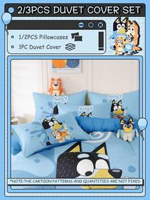 Bluey 2/3件套蓝色蓝精灵床上用品套装，冷色调蓝色蓝精灵床上用品，舒适透气，亲肤，卡通风格被套套装，柔软抗起球，可爱家纺，包含1个被套和1/2个枕套，不含被芯 - 彩色 - 查看 3