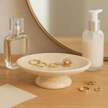 Creative Home Natural Champagne Marble Soap Dish Solid Natural Stone Tray For Bathroom Sink Kitchen Heavy Weight NonSlip Holder Beige Veined