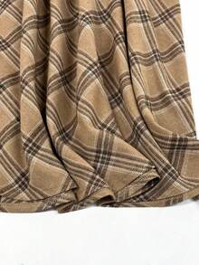 Women's High Waist Plaid Casual/Office Midi Skirt - Khaki - View 5