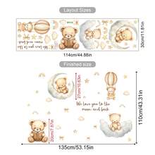 30x114CM Cute Cartoon Bear, Cloud, Moon & Star Wall Sticker, PVC Wall Decal Decoration For Home, Window, Birthday, Graduation Ceremony - Multicolor - View 15