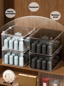 1pc Transparent Tea Set Storage Box, Covered With Dust-Proof And Insect Proof Acrylic Large Capacity Storage Box, Suitable For Home Kitchen And Living Room Storage Of Tea Bowls, Stackable Desktop Storage Box, Suitable For Home, Tea House, Beverage Shop, Christmas And Halloween, Home Storage Decoration Box
