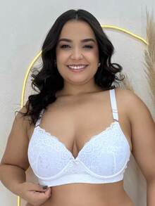 Plus Size Bra With Reinforced Microfiber Lace - White - View 1