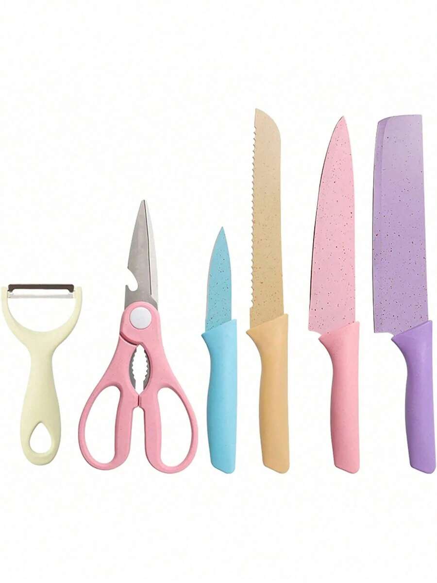 Juego de cuchillos profesionales de cocina, set de 6 piezas, colores multicolor, material de paja de trigo, cuchillos para cortar frutas, carne, alimentos, cocina moderna, ergonomía y precisión, fáciles de limpiar, accesorios culinarios versátiles - Multicolor - Ver 1