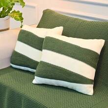 Sofa Armchair Knitting Blanket Kit 150x100cm Siena Decorative Living Room + 2 Cushion Covers 45X45cm - 橄欖綠和沙色 - 查看 6