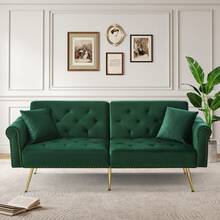 Modern 2-Seater Sofa Bed - Velvet Cover, 3-Level Adjustable Backrest & Gold Metal Legs Elegant Sofa With Sleep Function - Space Saving, Load Bearing, Ideal For Small Rooms - Antique Green + Foam + 2 Seat - View 9